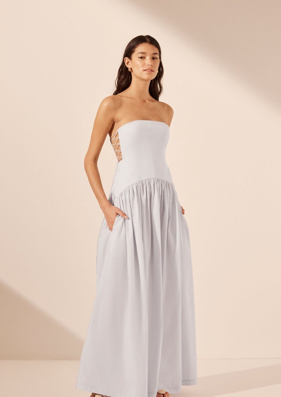 Amada Lace Up Strapless Maxi - Ice Blue Clothing Shona Joy 