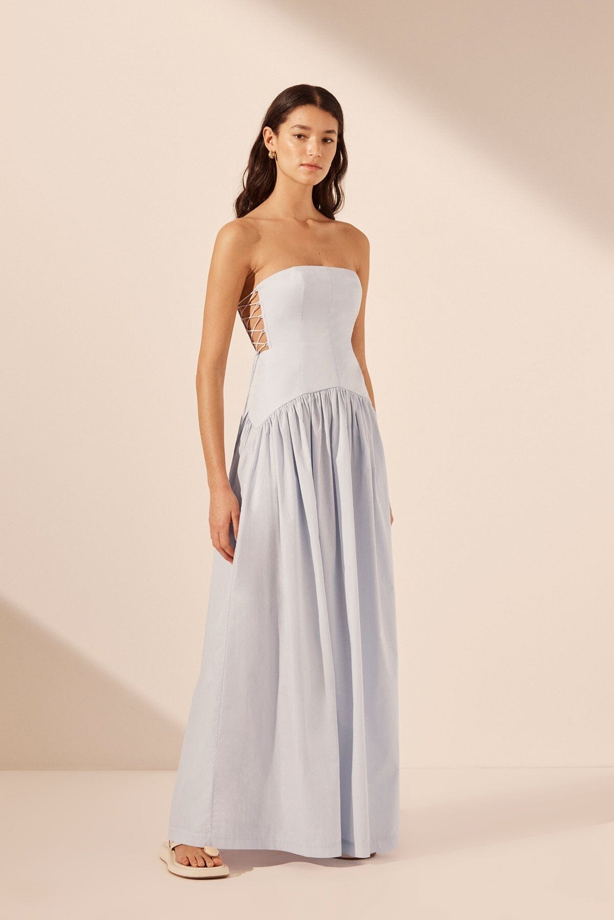 Amada Lace Up Strapless Maxi - Ice Blue Clothing Shona Joy 