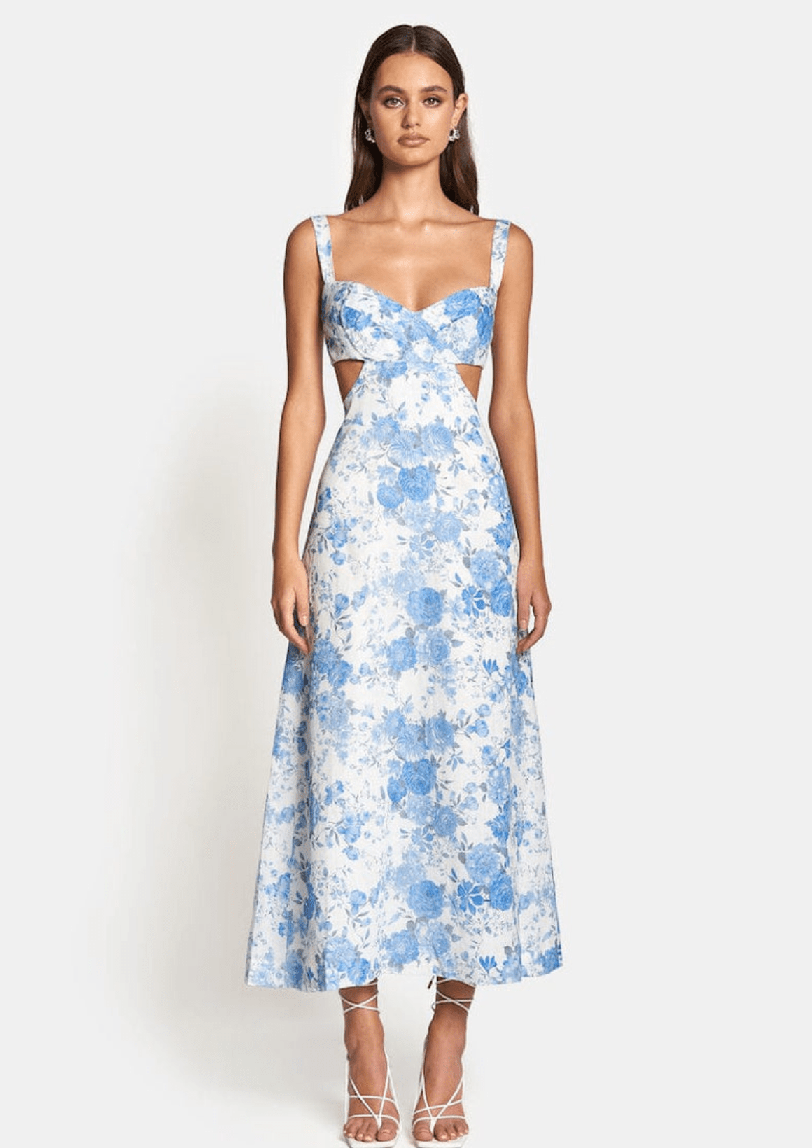 Delilah Cut Out Midi Dress - Sky Blue Floral Clothing Sofia The Label 