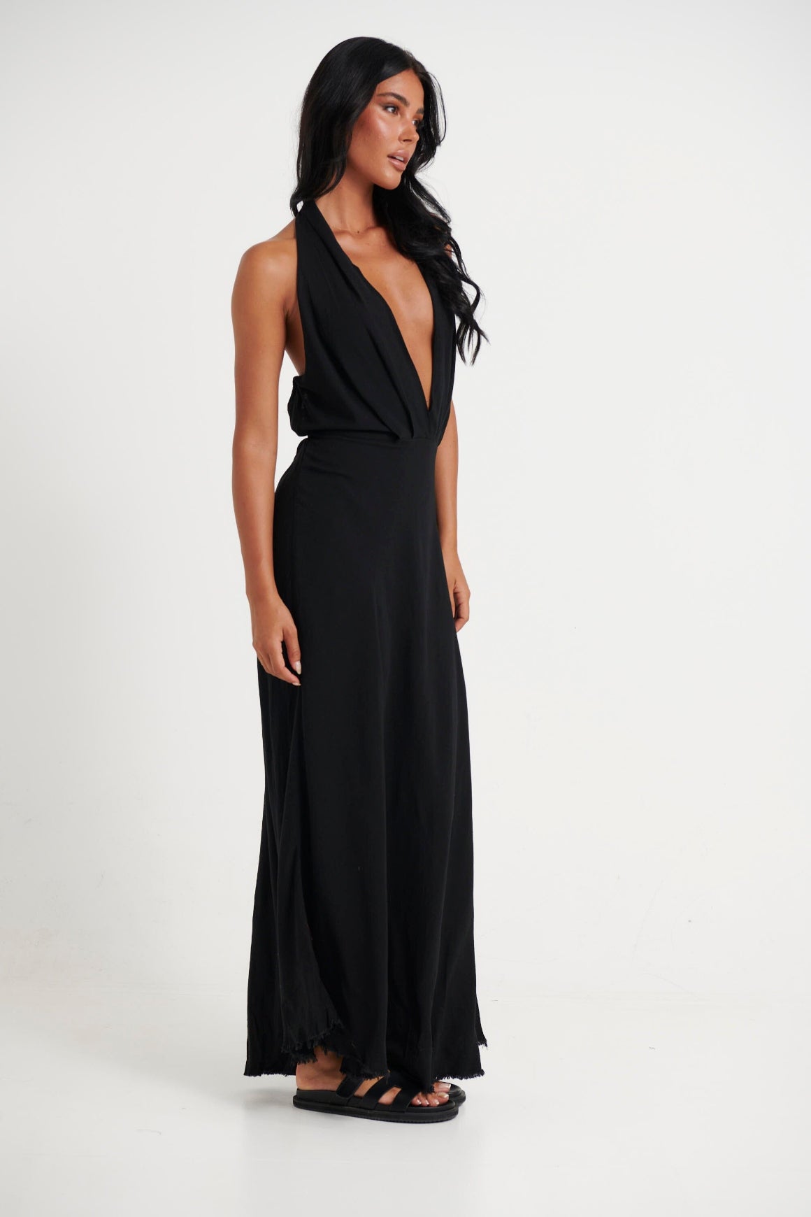 Ari Midi Dress - Black Dresses Bronze Snake 