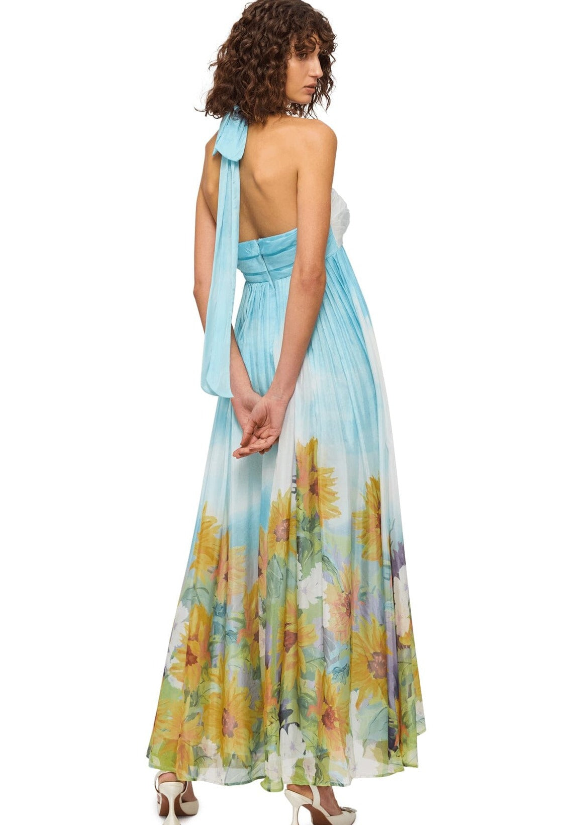 Claudette Silk Halterneck Maxi Dress - Sunflower Print in Landscape Clothing Leo Lin 