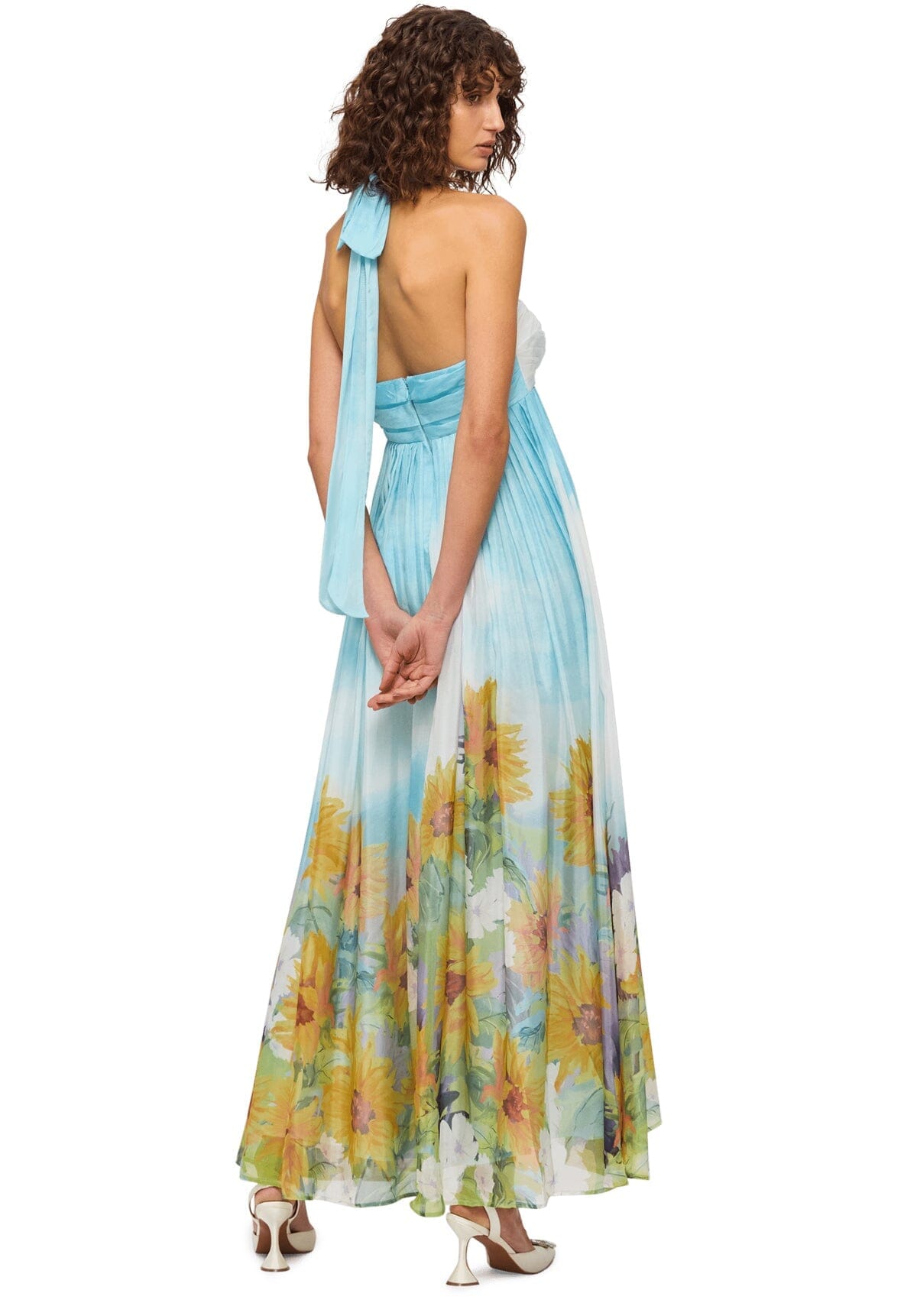 SELL - Claudette Silk Halterneck Maxi Dress - Sunflower Print in Landscape Gift Card Ex Rentals 