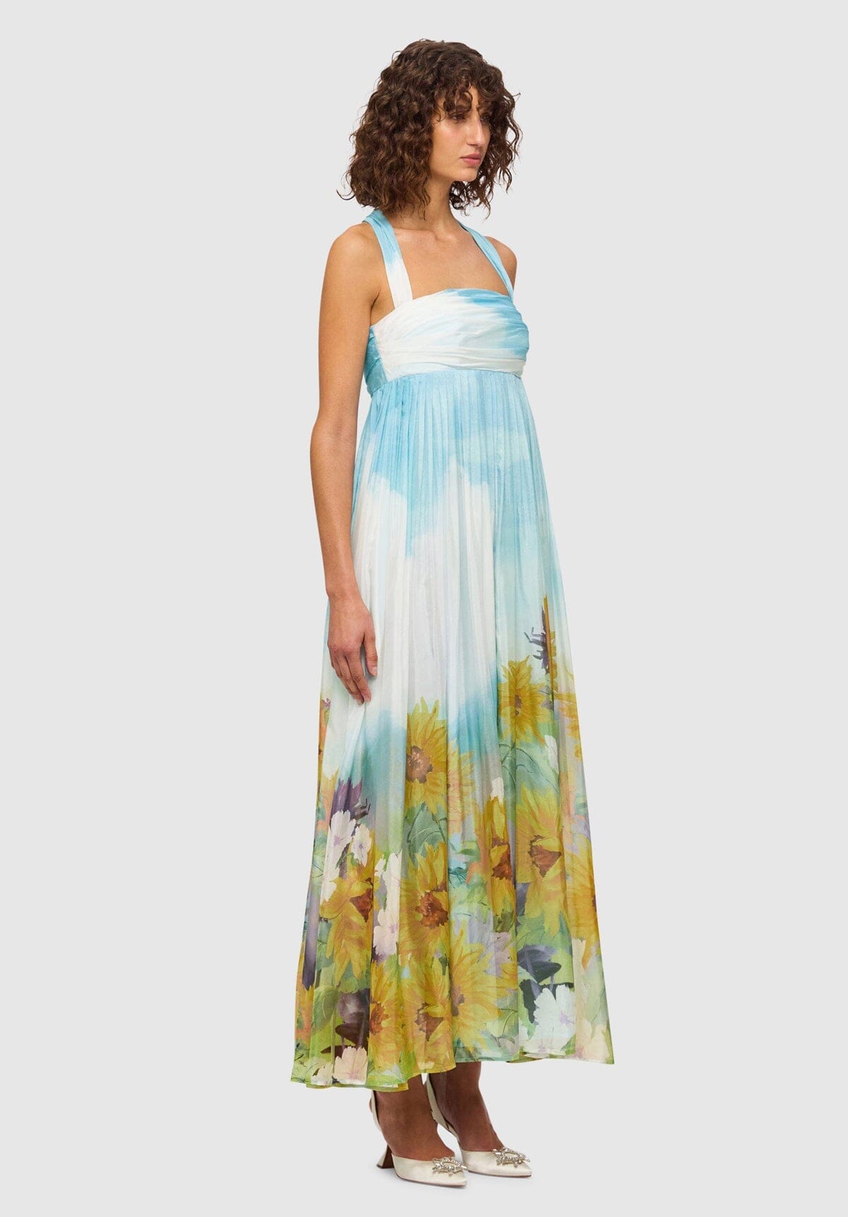 Claudette Silk Halterneck Maxi Dress - Sunflower Print in Landscape Clothing Leo Lin 