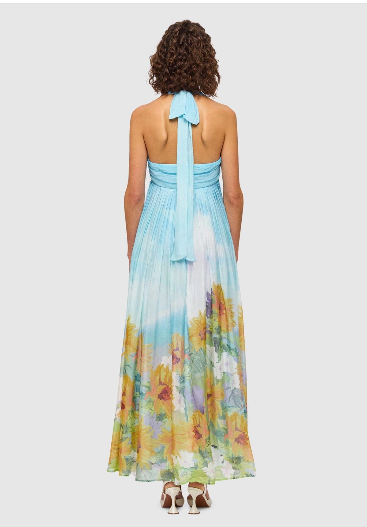 Claudette Silk Halterneck Maxi Dress - Sunflower Print in Landscape Clothing Leo Lin 