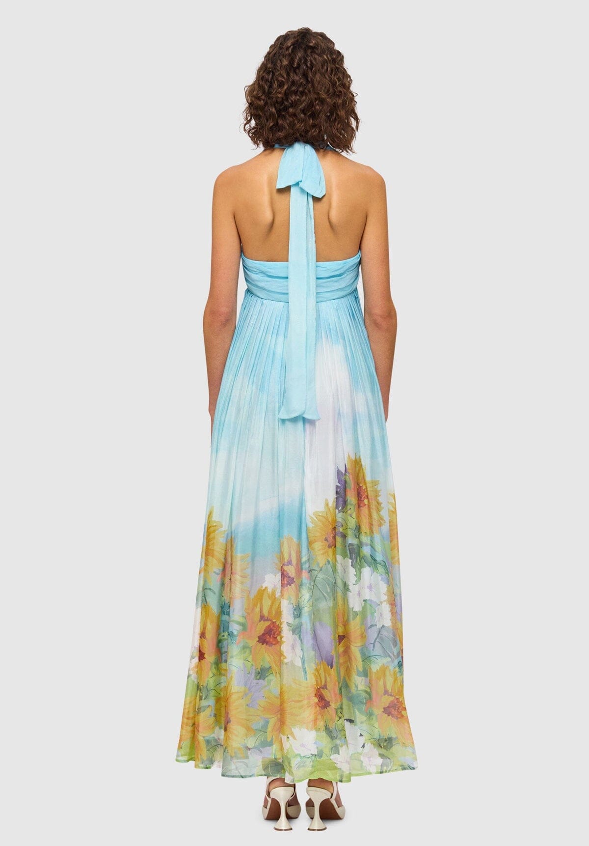 Claudette Silk Halterneck Maxi Dress - Sunflower Print in Landscape Clothing Leo Lin 