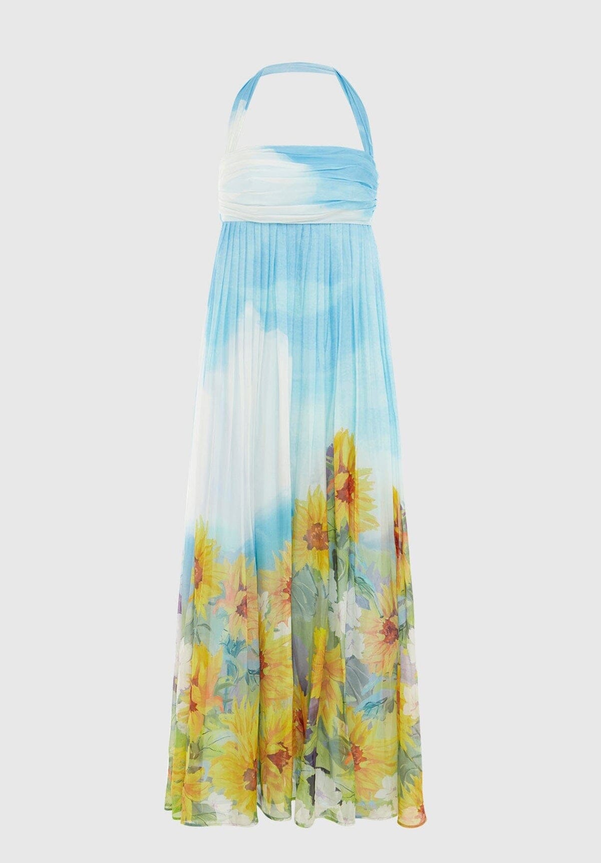 Claudette Silk Halterneck Maxi Dress - Sunflower Print in Landscape Clothing Leo Lin 