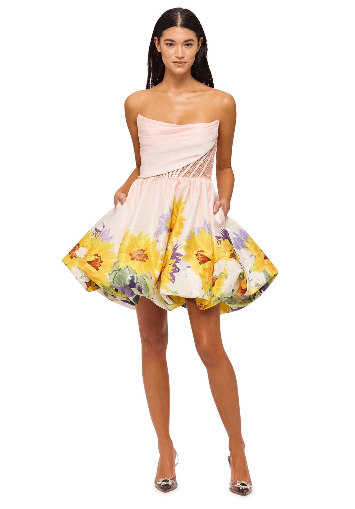 SELL Katy Bustier Mini Dress - Sunflower Print in Pink Gift Card Ex Rentals 