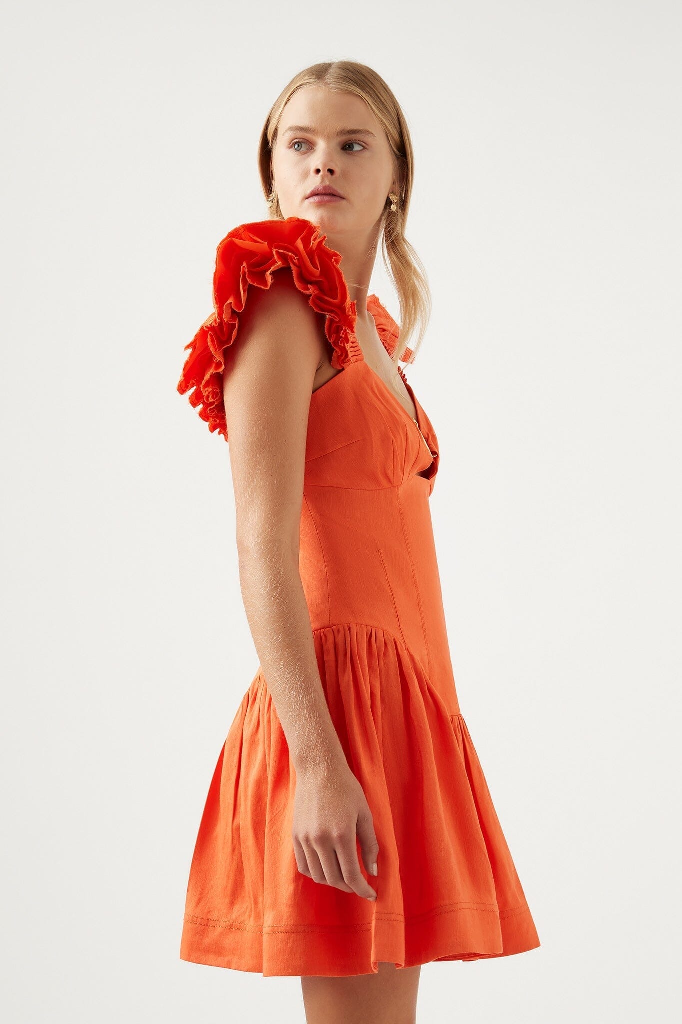 Simone Frill Sleeve Mini - Orange Clothing Aje 