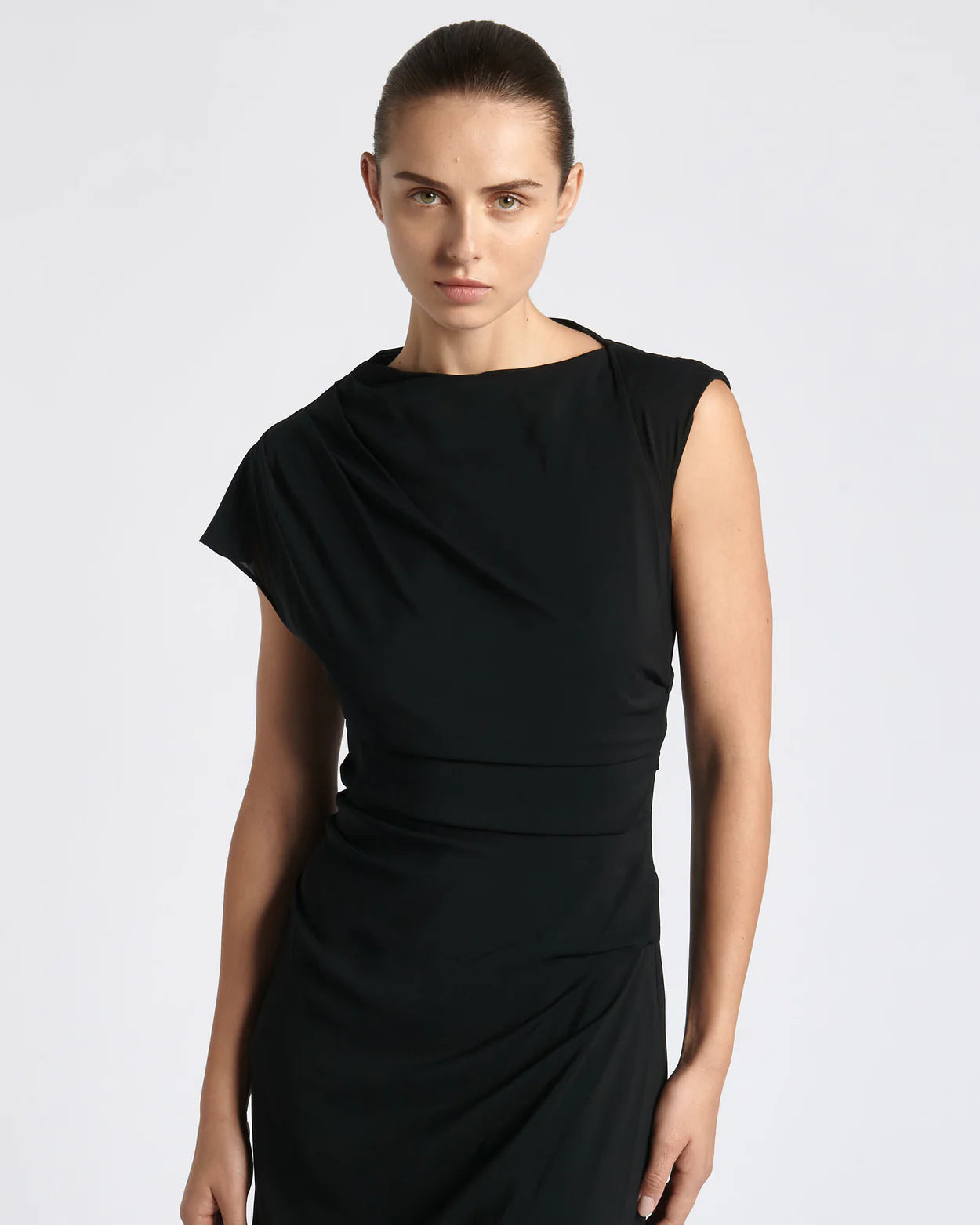 Asymmetric Draped Midi Dress Cue 